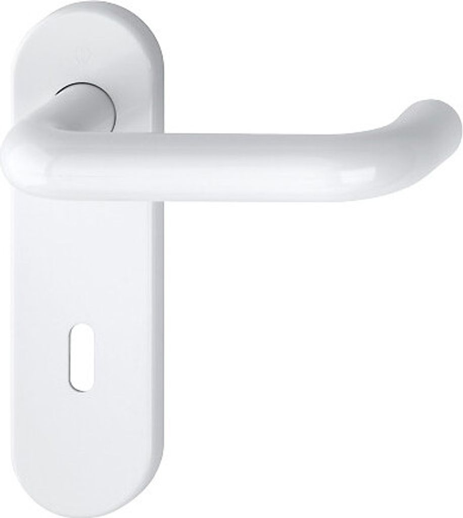 A white door handle set on a white background.