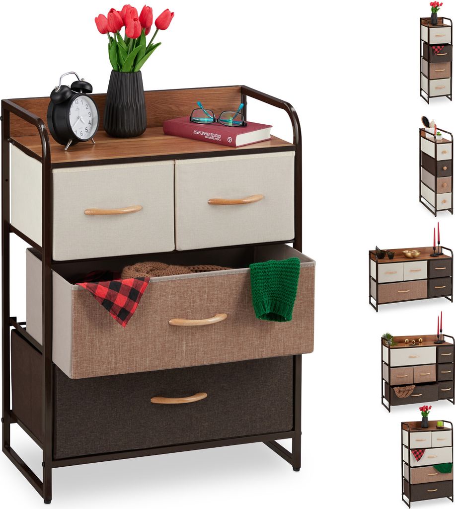 Kommode - 4 Schubladen - Stahlrahmen - 79 x 58 x 31,5 cm - Schlafzimmer - Braun