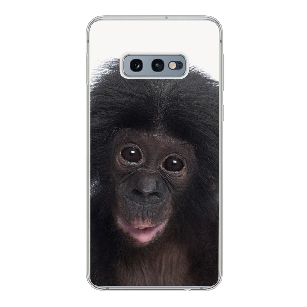 MuchoWow Handyhülle Schutzhülle Hülle für Samsung Galaxy S10e Affe - Schimpanse - Porträt - Kinder - Jungen - Mädchen Silikon Softcase Hand...