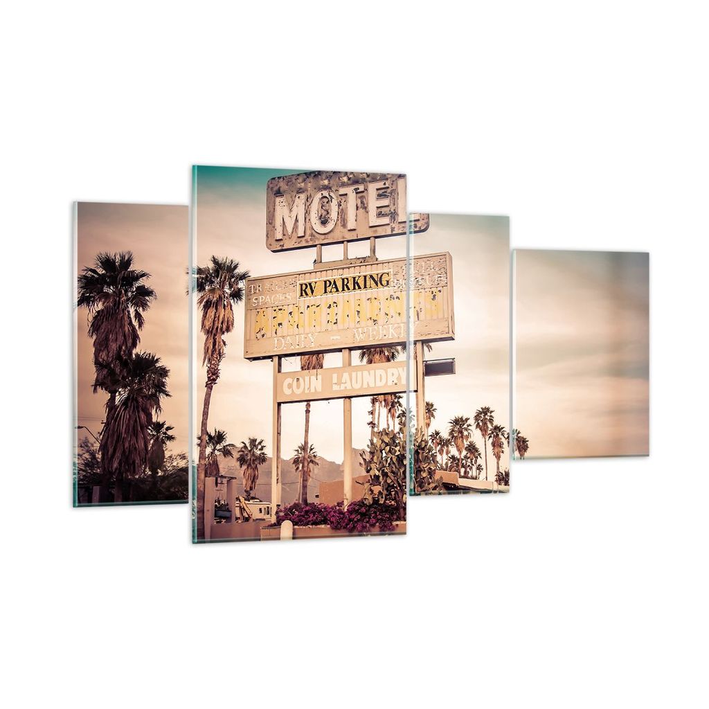 Bilder auf glas - Amerika Motel Straße Zeichen - 120x70cm - Glasbilder - Wandbilder - Kunstdruck - zum Aufhängen bereit - Wanddekoration aus Glas...