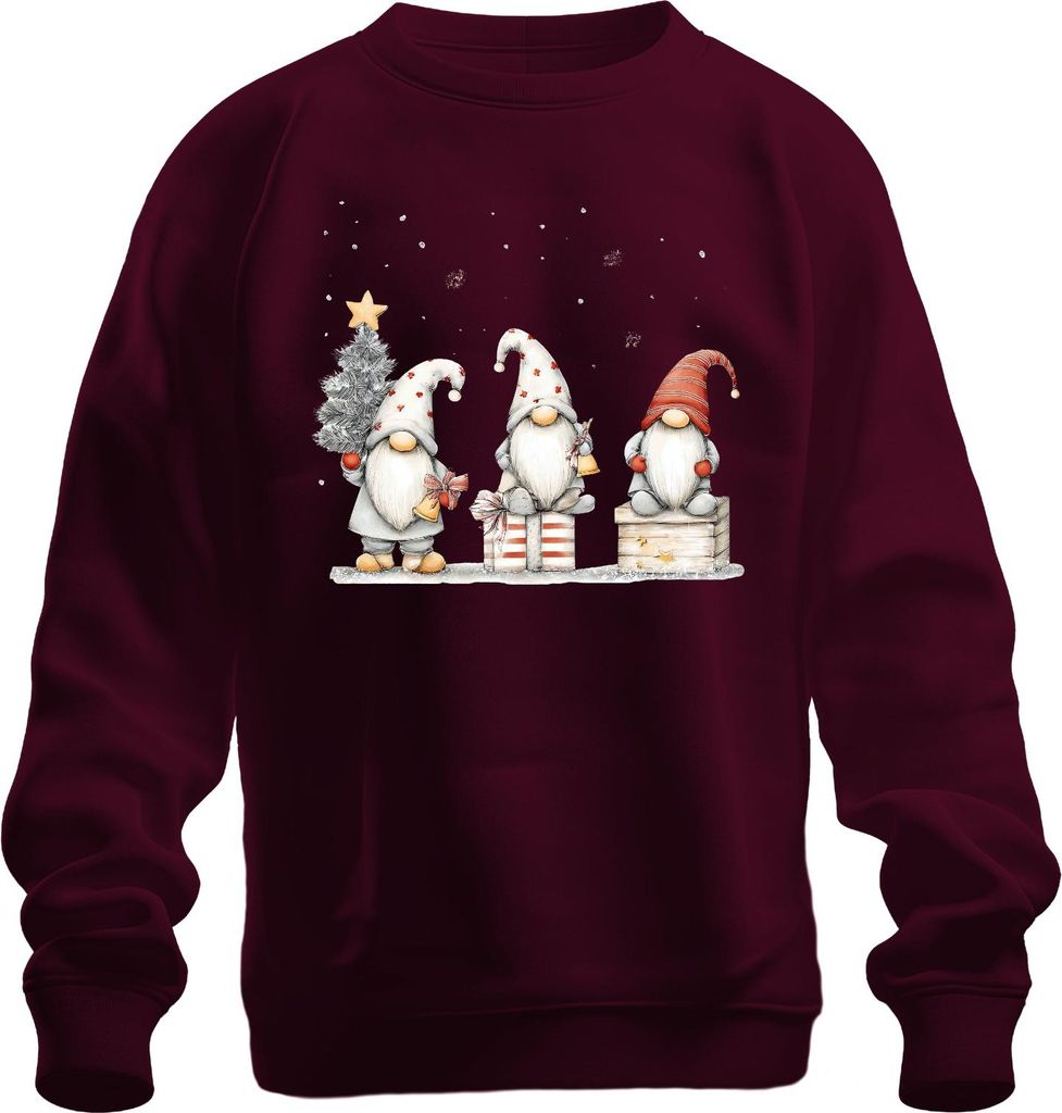 Weihnachtswichtel Gnome Geschenk Baum Glocke Schnee niedlich Uni Sweatshirt Pullover, Burgundy, M