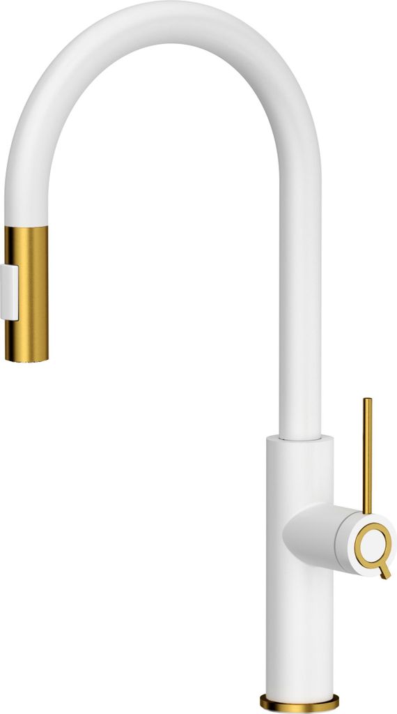 QUADRON JENNIFER Q LINE SLIM SteelQ, Küchenarmatur Mischbatterie 360°, Armatur Küche Edelstahl, Farbe: Weiß, Höhe: 46 cm, Wasserhahn für Küche