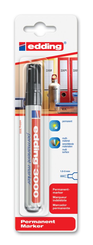 Edding Permanentmarker 3000 1,5-3 mm schwarz 1er-Blister Produktbild 
