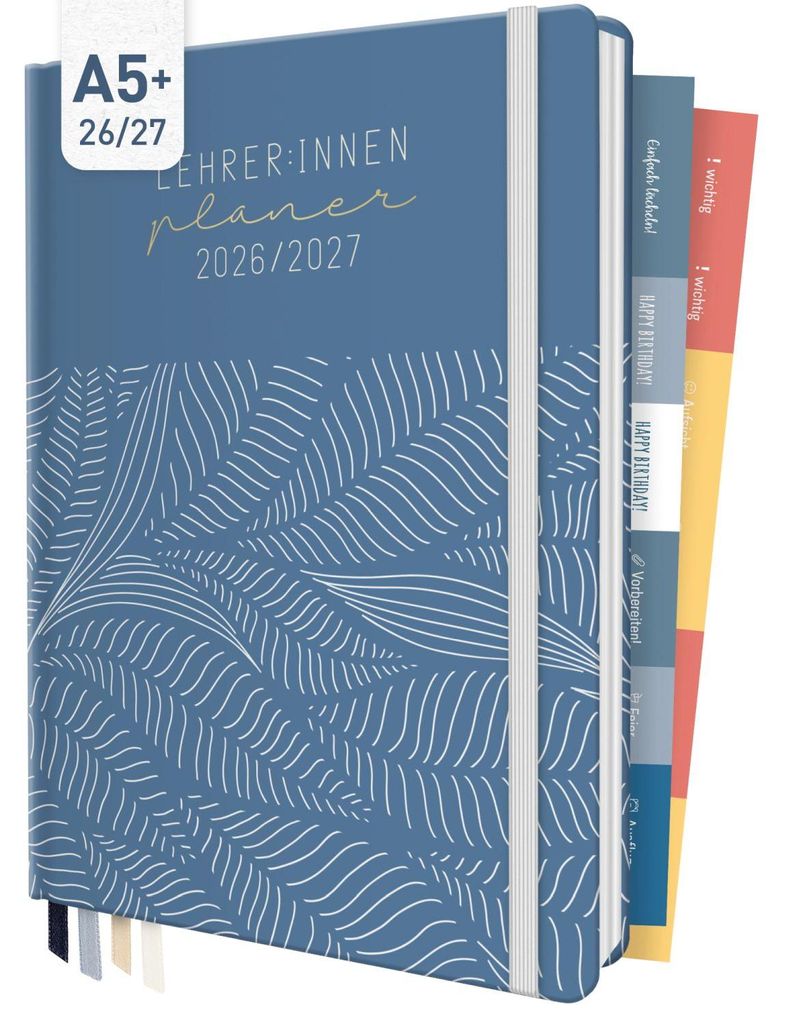 Häfft Lehrer-Planer 2026/2027 / A5+ / Fine Leaves Blue Produktbild 