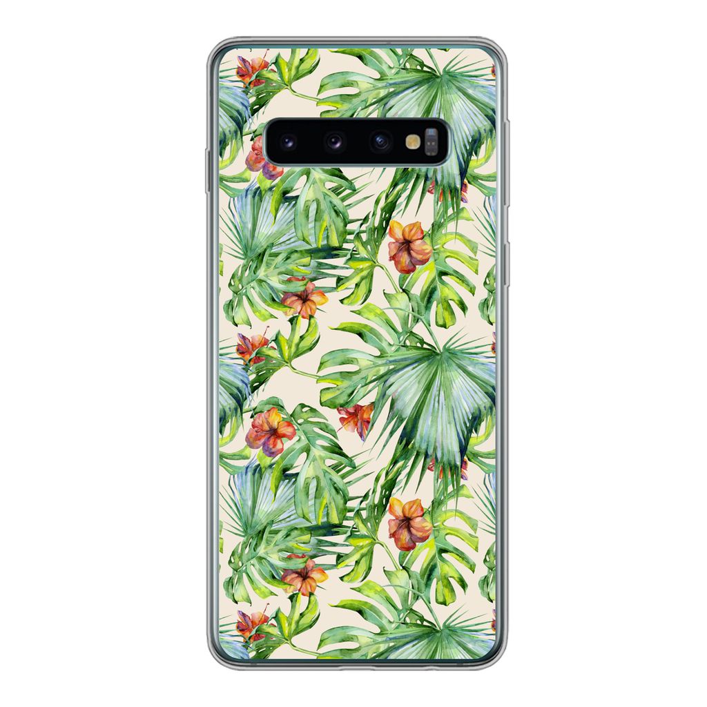 MuchoWow Handyhülle Schutzhülle Hülle für Samsung Galaxy S10 Blume - Blatt - Muster Silikon Softcase Handy Hülle - Handytasche