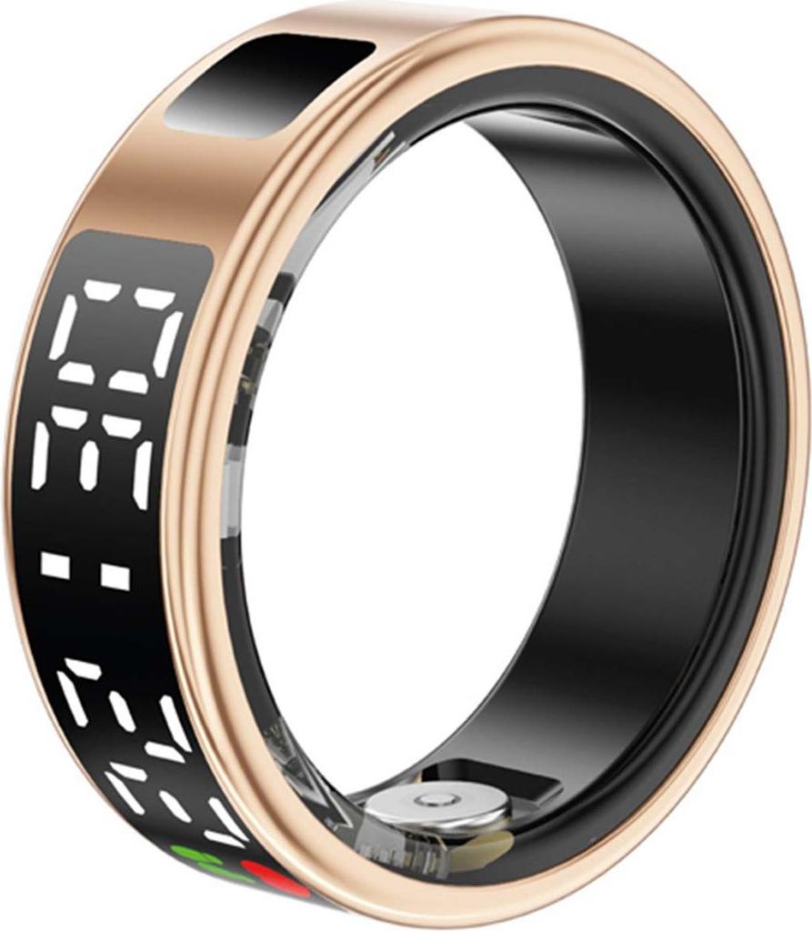 Avizar, Smart Ring Größe 12 Saturn Mit LED Display und Ladetui, Schwarz