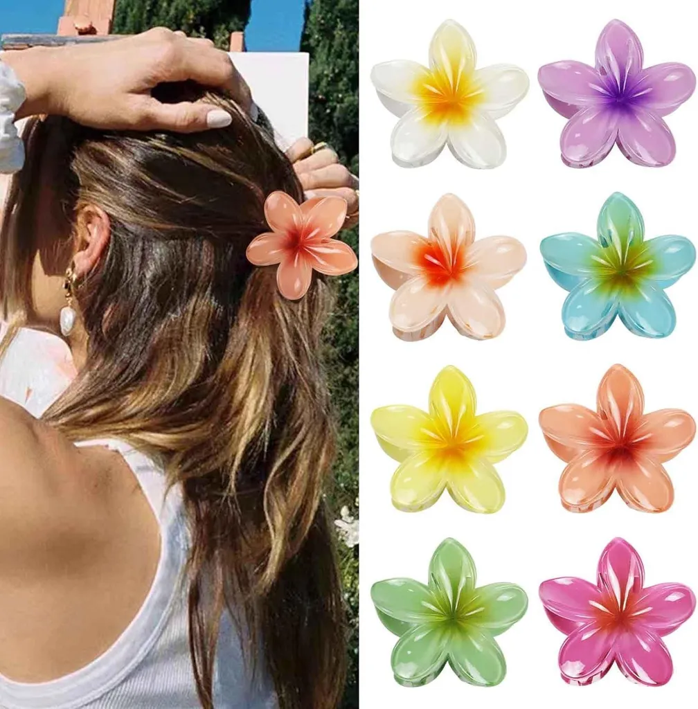 Set di fermagli per capelli in plastica a forma di fiore 8 pezzi colorati - Accessori per capelli per donne e ragazze