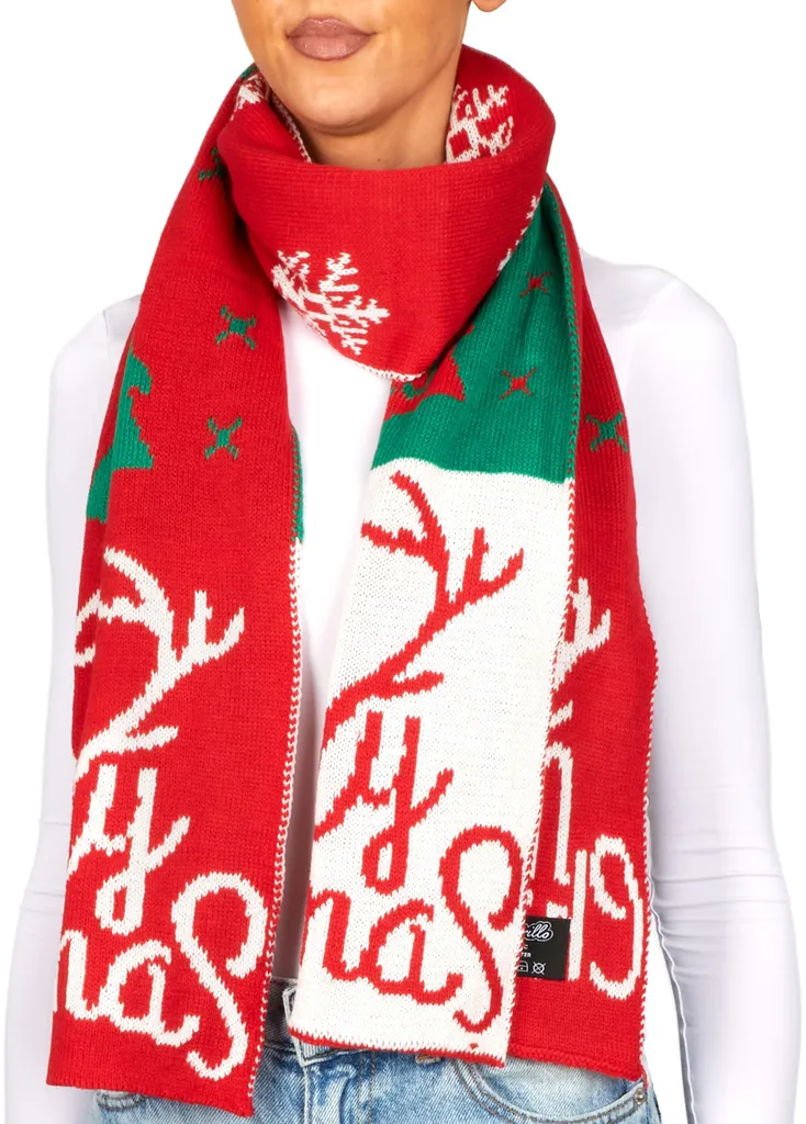 Regalo di Natale: Sciarpa BRUBAKER Cashmirillo Rosso e Verde 70x200
