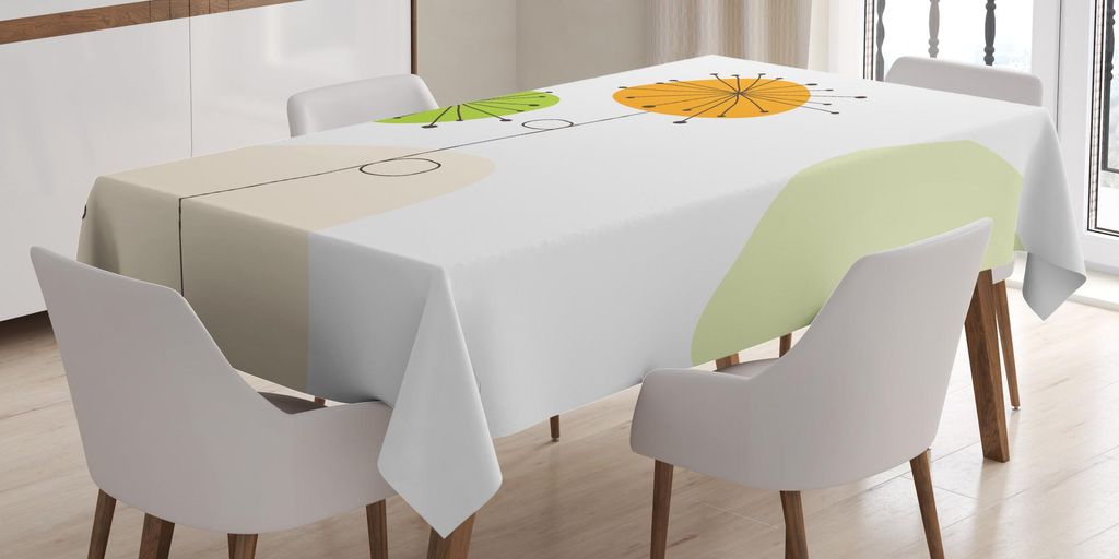 ABAKUHAUS Löwenzahn Tischdecke, Abstrakte Blumen-Feier-Thema-Babyparty inspirierte Anordnung, 140 x 200 cm, Orange Dunkelbraun Grün