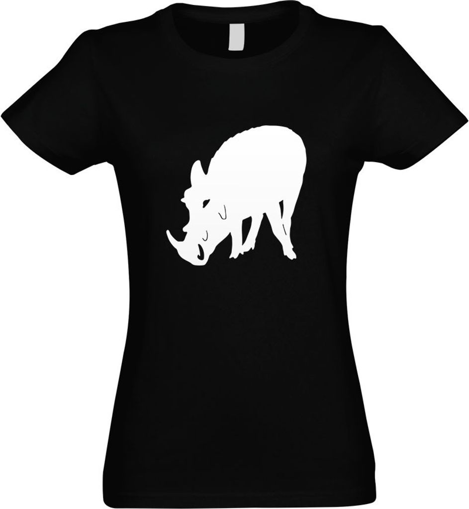 Kiwistar - T-Shirt tailliert - Damen - schwarz - Wildschwein Motiv 3 - Keiler - mit Motiv Bedruckt - Funshirt Design - Sport - Freizeit - Damen - XXL