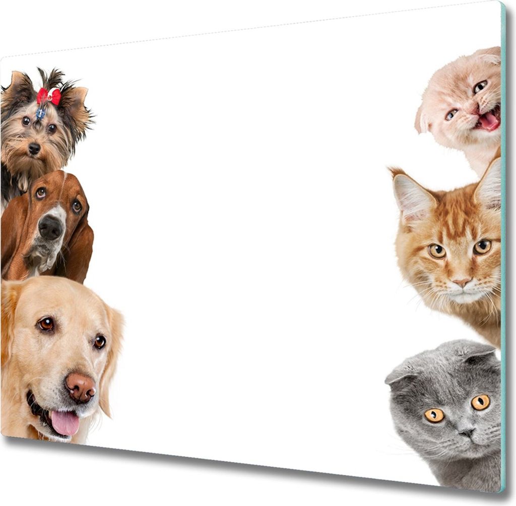 Glas Herdabdeckplatte 60x52 cm Spritzschutz Glasabdeckplatte Schneidebrett Hunde Katzen