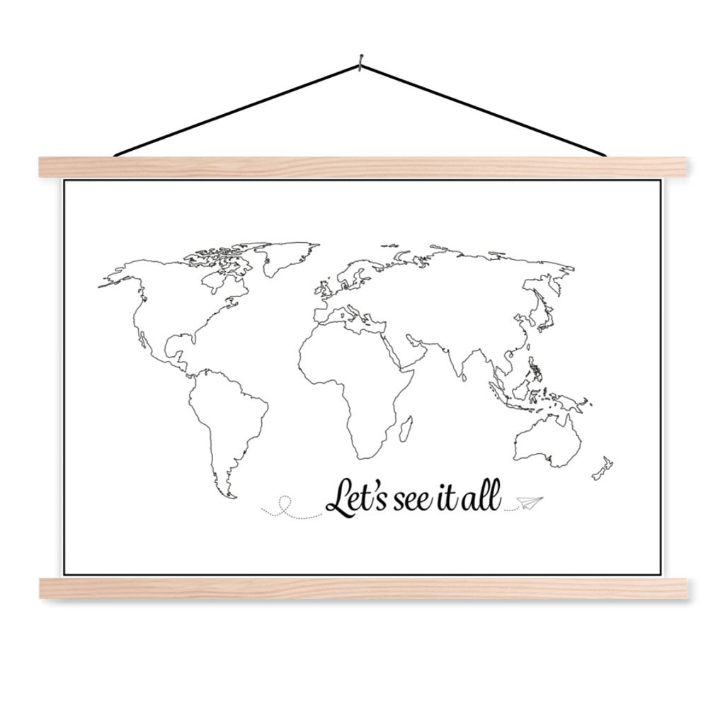 MuchoWow Textilposter Weltkarte - Einfach - Zitat - Kinder - Jungen - Mädchen 60x40 cm mit holzfarbenen Rahmen - Bilder