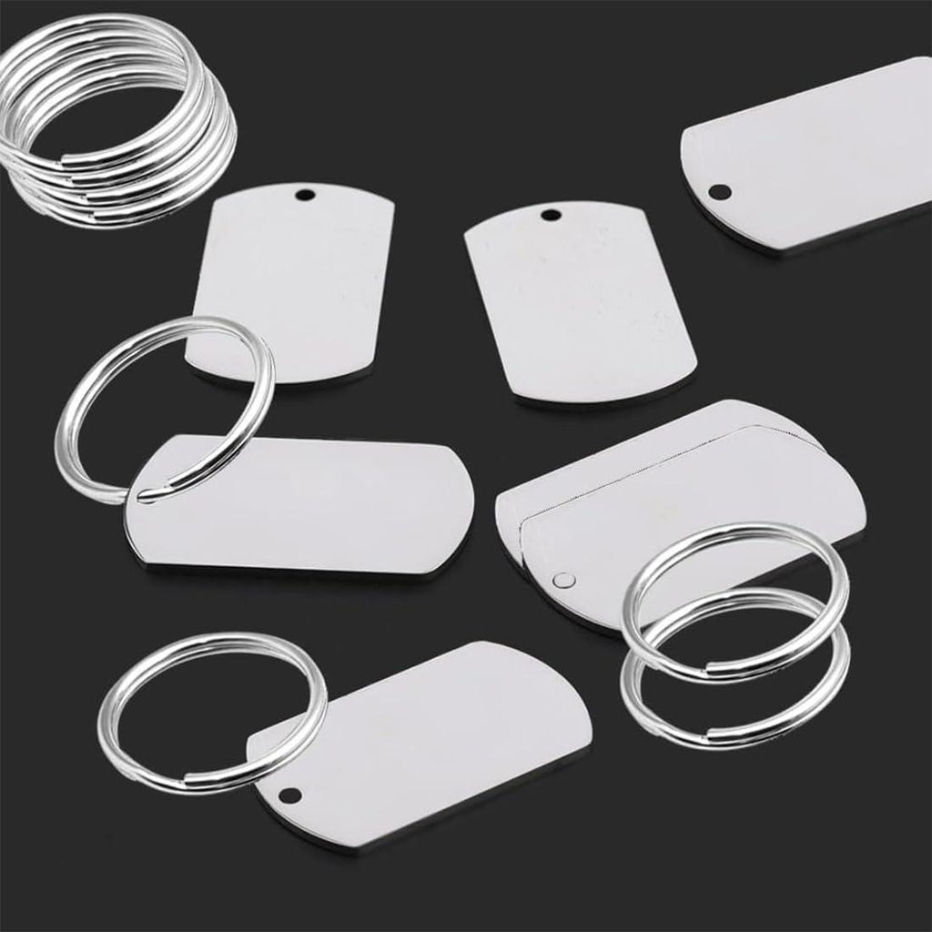 20-teiliges Set RVS Hundemarke und Schlüsselanhänger DIY Set - Runde und Quadratische Anhänger - Haustier Identifikationstags