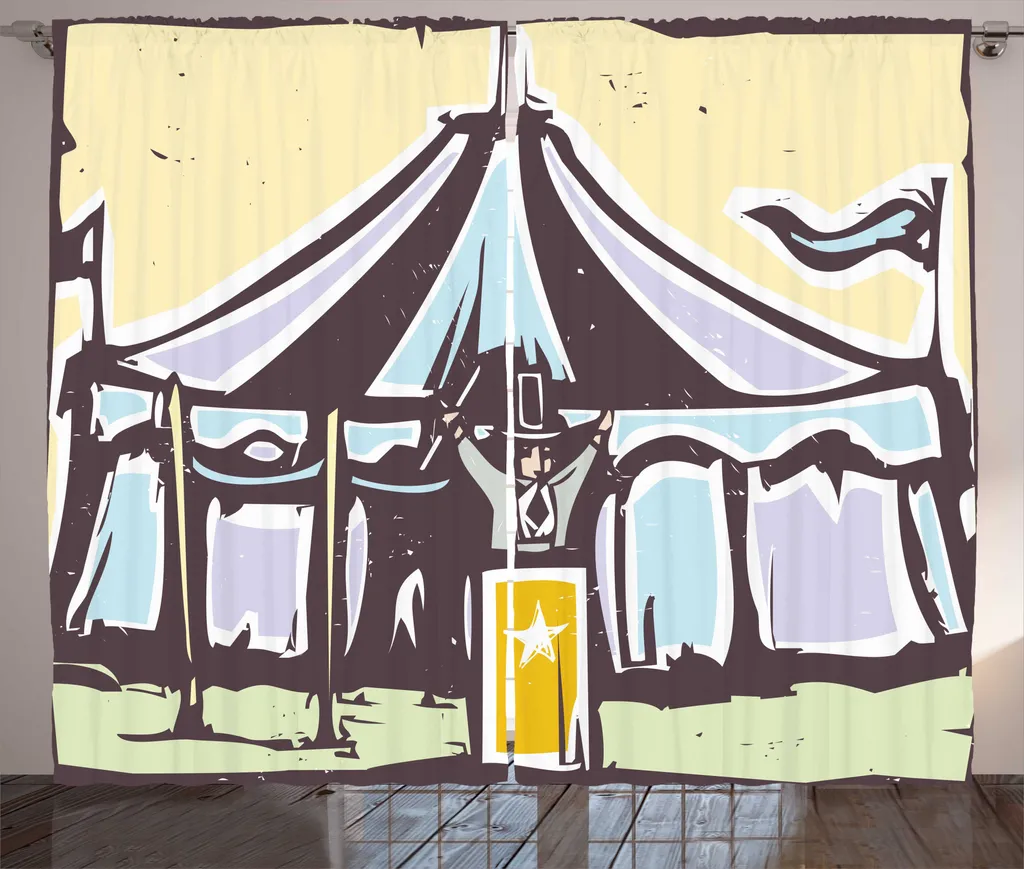Rideau déco thème cirque pour grande fenêtre salon 280 x 225 cm crème
