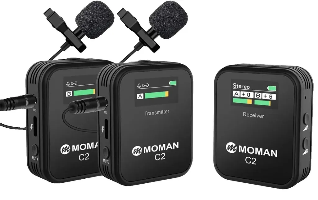 Microphone cravate sans fil compact 2TX + 1RX pour smartphone et caméra