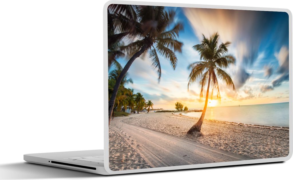 MuchoWow Laptop Aufkleber Sticker Cover Sonnenuntergang - Strand - Palme 32.5x23.5 cm - Sticker für Laptop - Selbstklebend