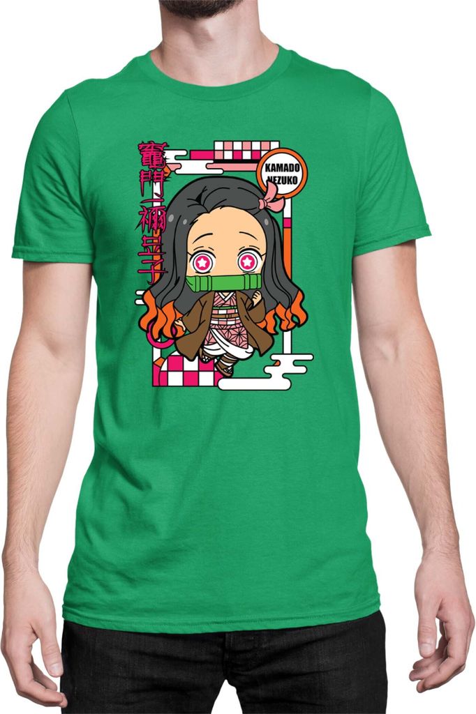 Herren T-Shirt Demon Anime Slayer Kimetsu No Yaiba Chibi Nezuko Kamado, Man S / Grün