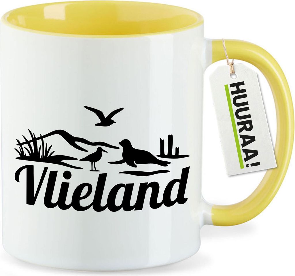 Huuraa Kaffeetasse Vlieland Niederlande 330ml Gelb Keramik Kaffeebecher Geschenkidee