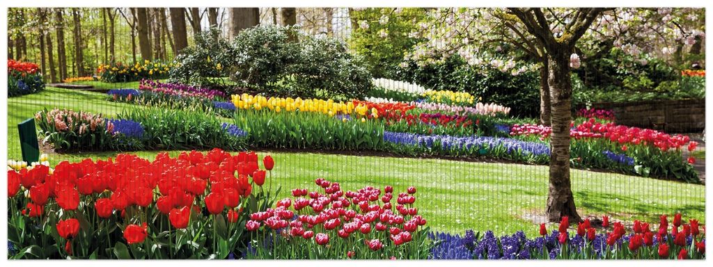 Wallario Duschmatte Antirutschmatte Badmatte Fußmatte Bunte Blumen und Kirsch-Baum im Park blühen im Frühling, Größe ca. 180 x 65 cm