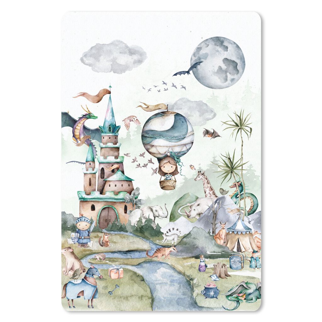 MuchoWow Mauspad Mousepad Kinder - Heißluftballon - Drache - Jungen - Burg - Aquarell 18x27 cm - Mousepads - Maus Mat - Pad - Mausunterlage