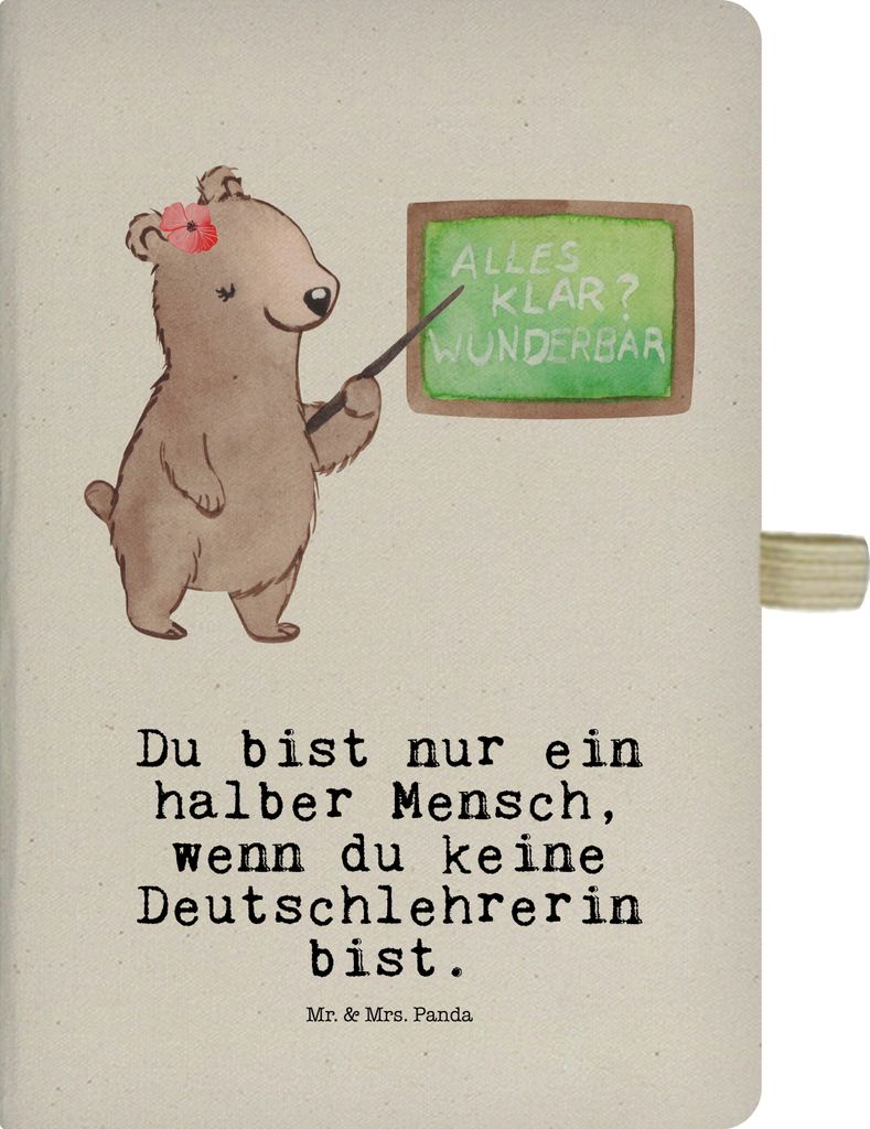 Mr. & Mrs. Panda Reisetagebuch Deutschlehrerin Herz - Transparent - Geschenk, Grundschule, Adressbuch, Lustig, A5 Heft, Kladde, Deutschunterricht, ...