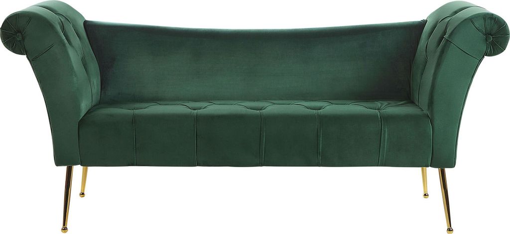 BELIANI Chaiselongue Grün/goldene Beine Universal mit Samtbezug und Metallfüßen für Wohnzimmer Schlafzimmer Salon Flur Klassisch Retro Modern