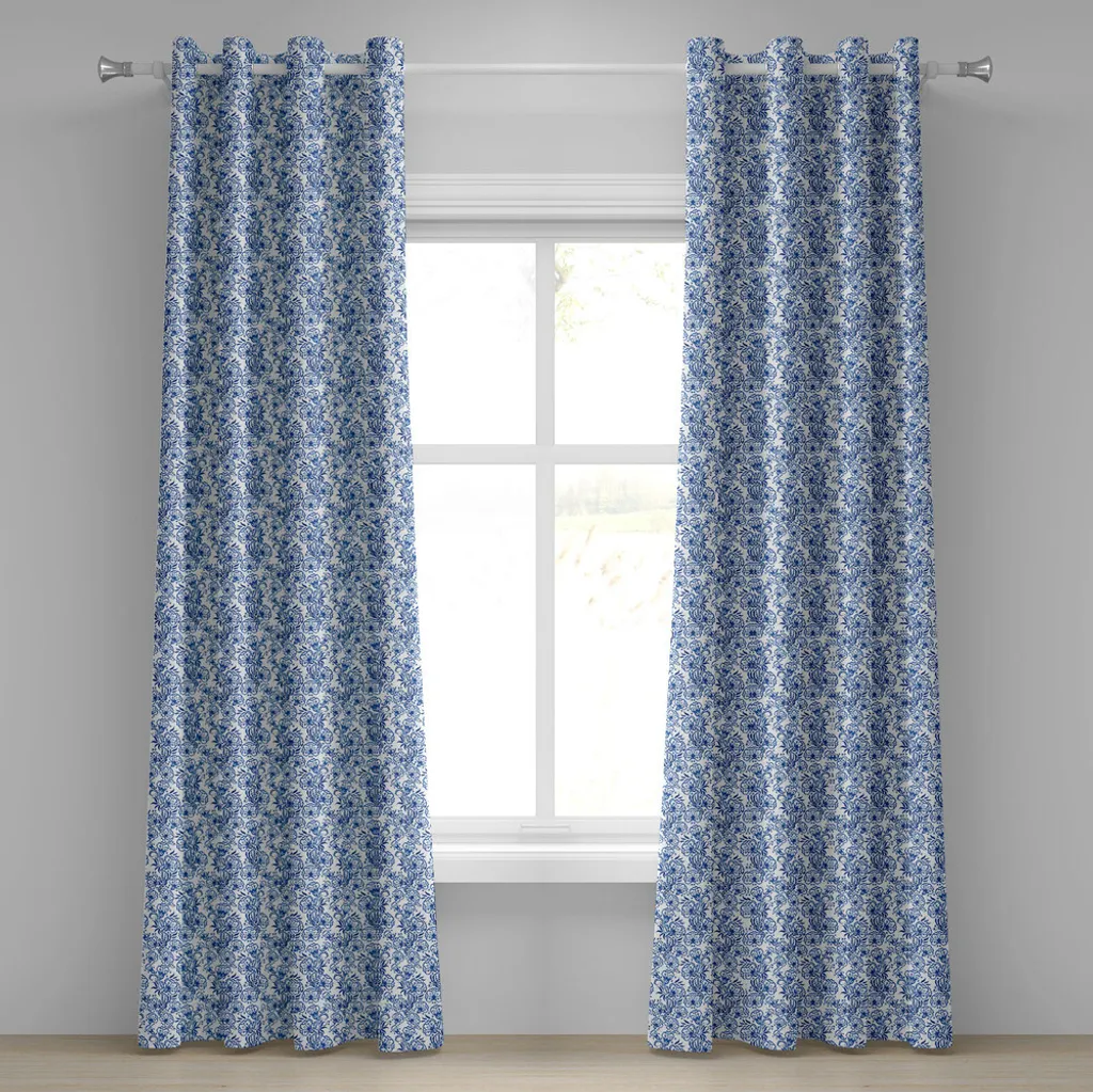 Tende ABAKUHAUS Blu Gzhel per Famiglie - Set Lavabile 280x225cm