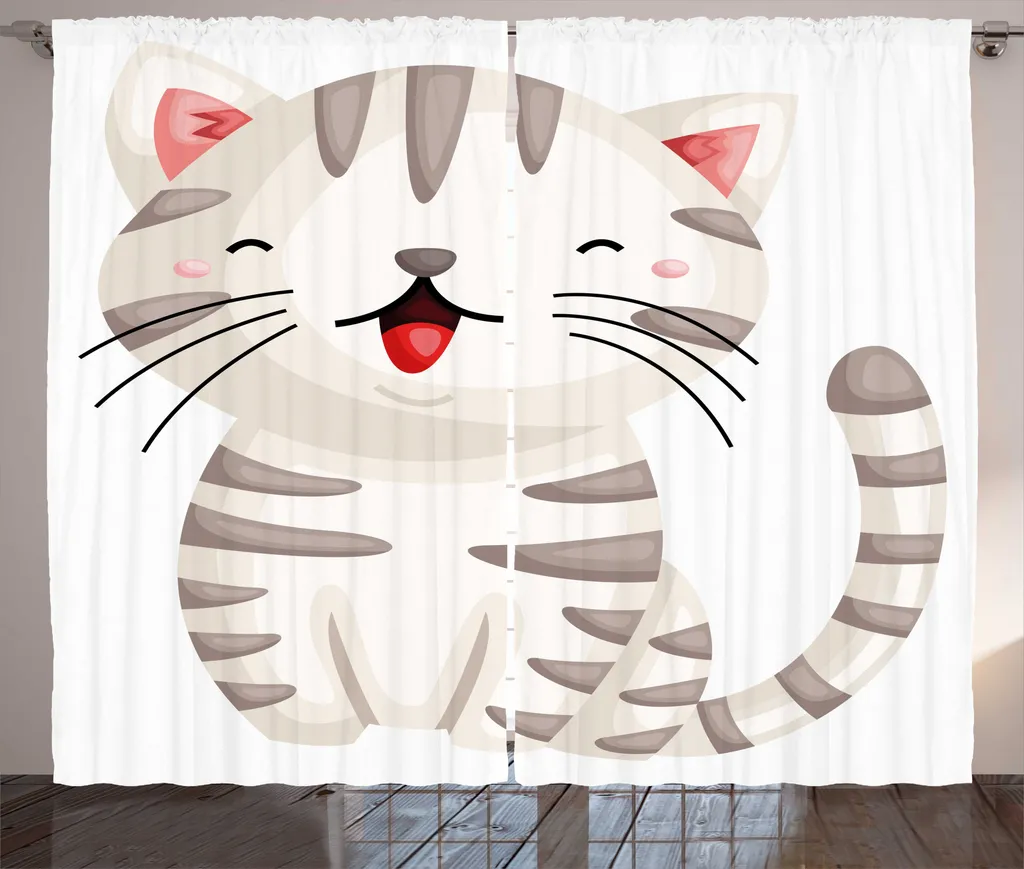 ABAKUHAUS Rideau Rustique Chat Rayé Gris Clair à Fronces 280x225 cm