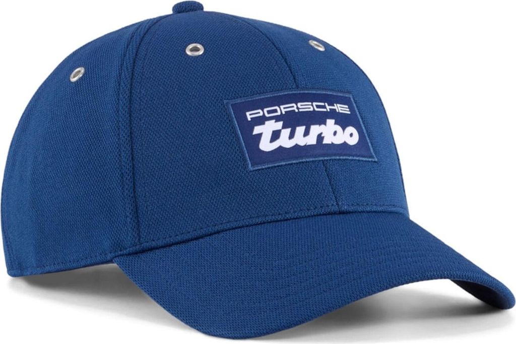 Porsche Turbo Cap Puma 2026, Offizieller Fanartikel, Blaue Cap mit Turbo Patch, Gebogener Schirm & verstellbarem Verschluss