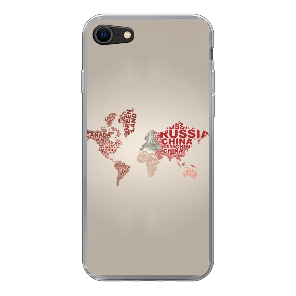 MuchoWow Handyhülle Schutzhülle Hülle für iPhone SE 2020 Weltkarte - Karte - Briefe Silikon Softcase Handy Hülle - Kartenbesitzer