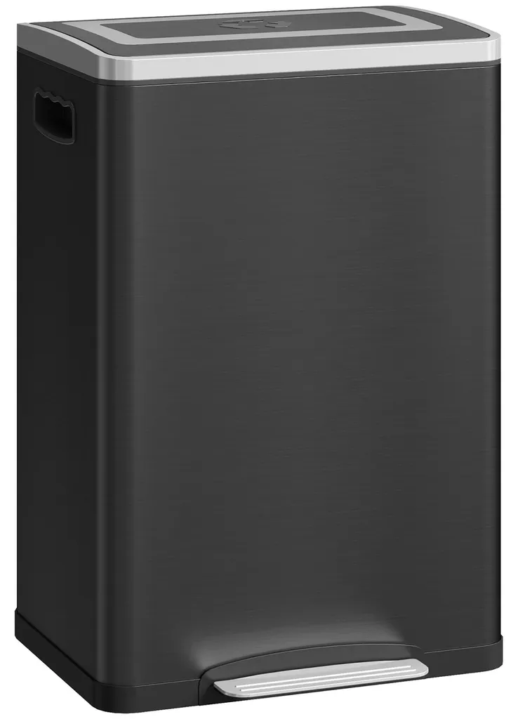 Poubelle double de tri sélectif 40L à pédale noir mat pour la cuisine
