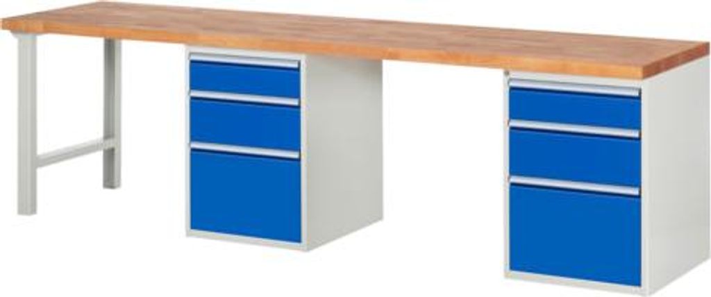 Werkbank mit 6 Schubladen - Vollauszug - 150:2 / 210:2 / 360:2 - 890 x 3.000 x 700 mm (HxBxT) - Traglast 1.000 kg - Buche