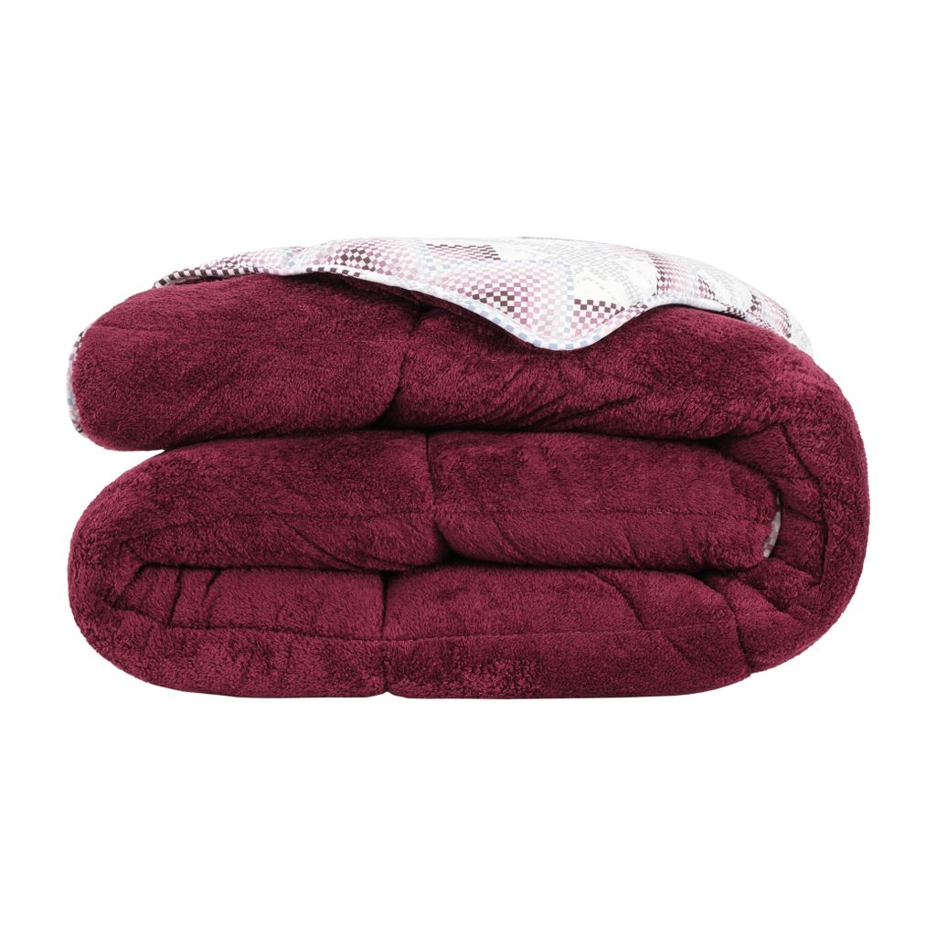 Luxus Wellsoft Wende-Bettdecke Set 220 x 240 cm – Bordeaux, extra große Bettdecke mit Kissenbezügen, kuschelig und warm