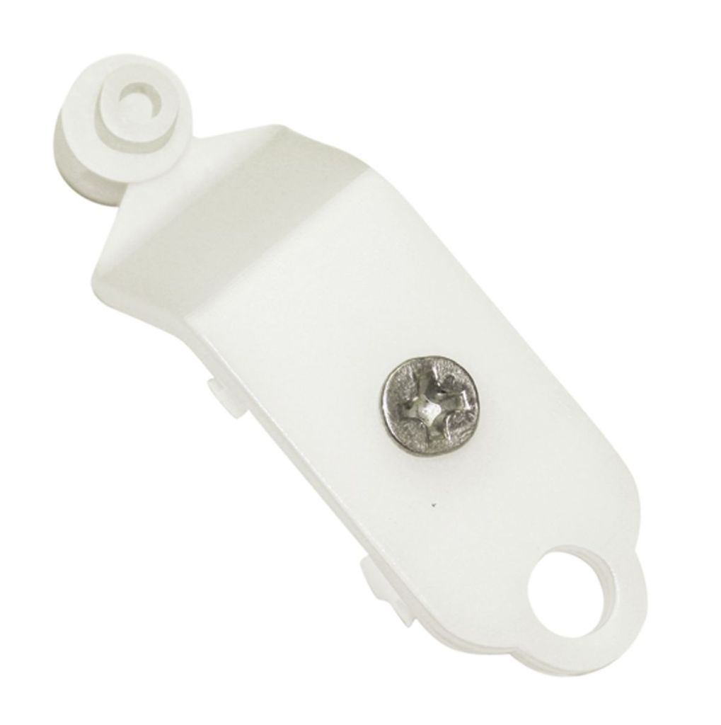 A white plastic roller for a panel curtain is shown against a white background.