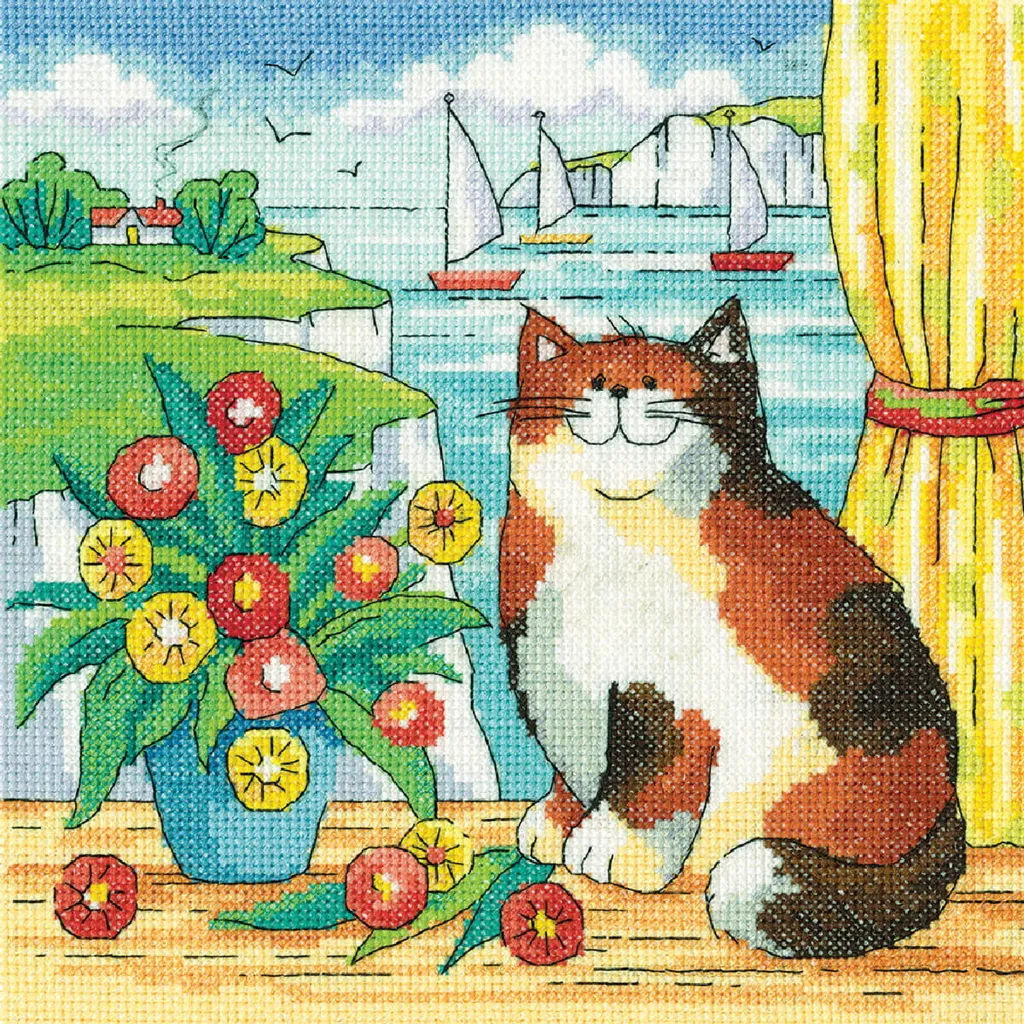 Kit broderie point de croix paysage côtier pour décoration murale DIY