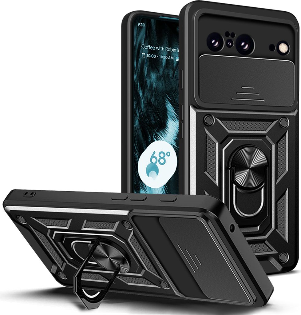 Outdoor Panzer Hülle Google Pixel 8 Handyhülle mit Kameraschutz Ringhalter Cover Schwarz