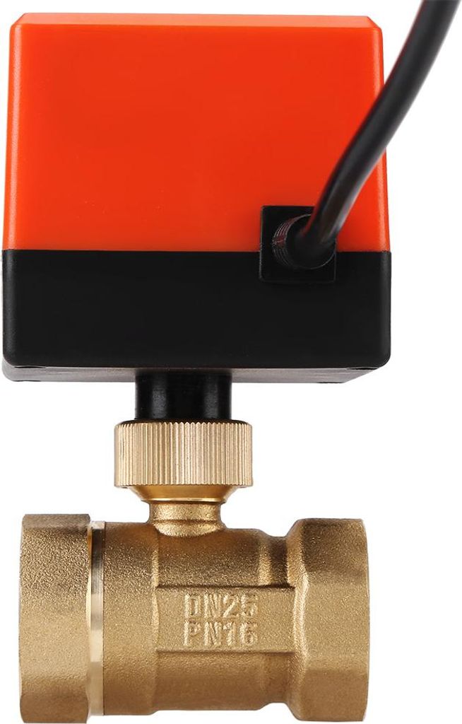 Elektrischer motorisierter Kugelhahn aus Messing, 2-Wege, 3-adrig, 1,6 MPa, Gewinde DN25, Wechselstrom 220 V