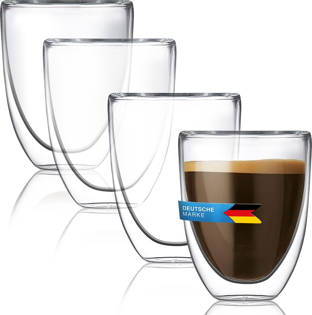 4er Set Doppelwandige Espressogläser 80ml – Hitzebeständige Thermogläser für Espresso & Kaffee, Isoliergläser aus Borosilikatglas