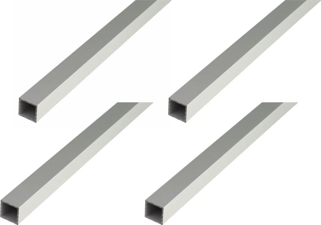 Alberts 4 x Vierkantrohr, Aluminium, 50 x 50 x 2 mm, Länge 1 m, silberfarbig eloxiert