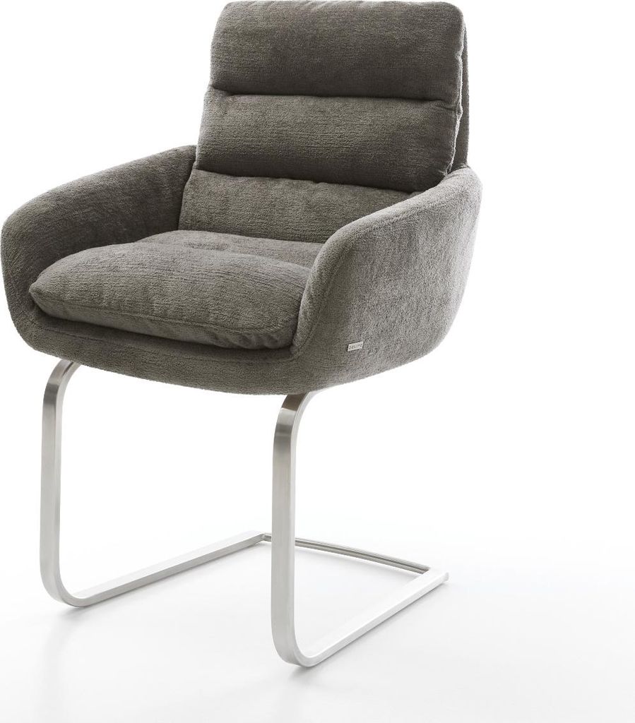 DELIFE Freischwinger Abelia-Flex mit Armlehnen Bouclé Soft Schlamm Freischwinger flach Edelstahl