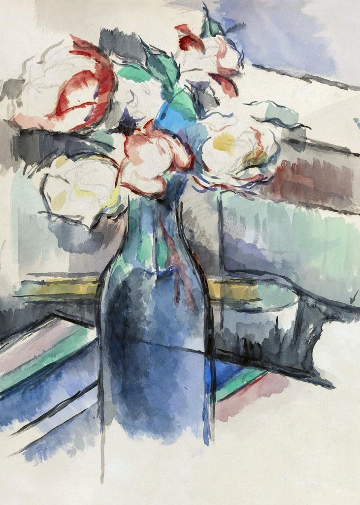 Plakat 50x70cm Rosen in einer Flasche, Paul Cezanne Vintage für das Wohnzimmer