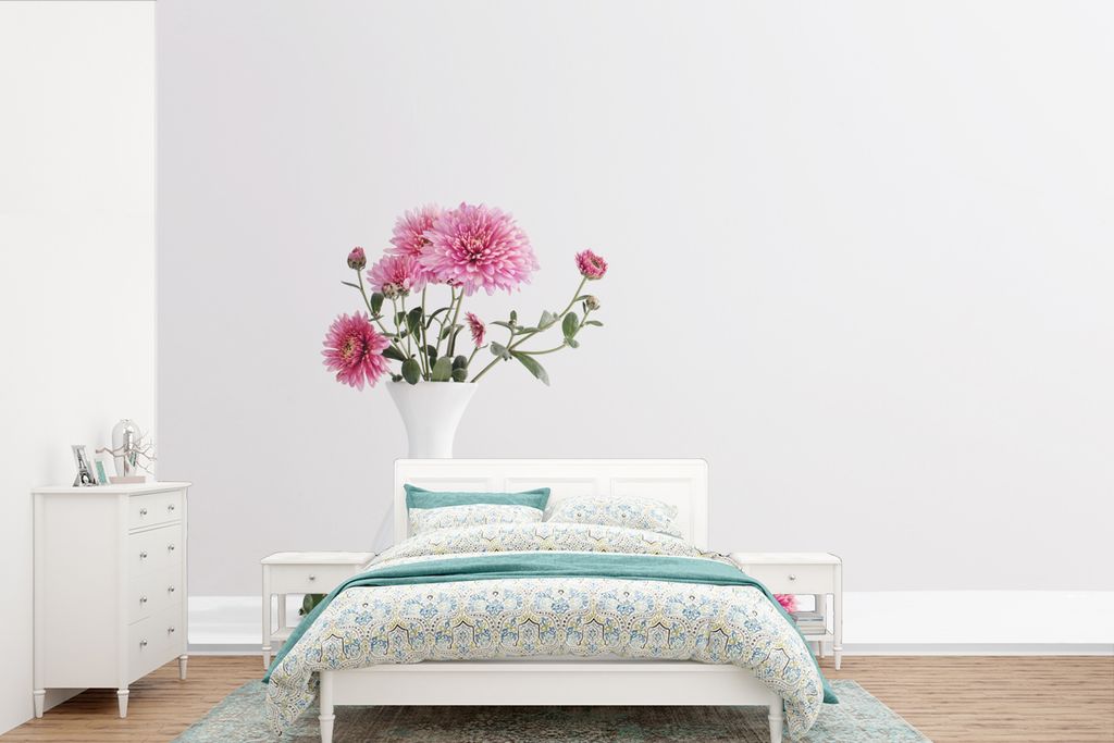 MuchoWow Fototapete für Wohnzimmer oder Schlafzimmer Wandtapete Vinyl Motivtapete Chrysanthemen - Rosa - Stilleben - 360x240 cm - Vinyl-Tapete