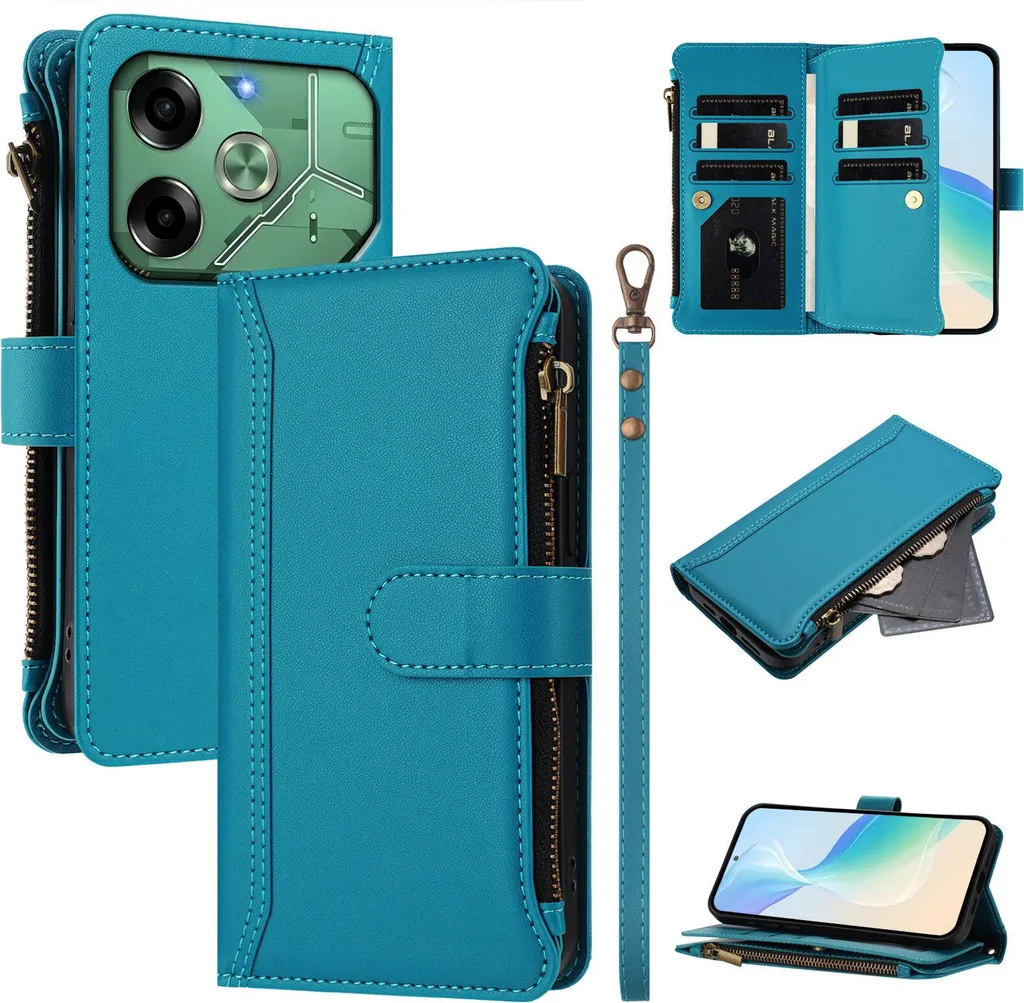 Custodia Tecno Pova 6 / 6 Pro Portafoglio Blu Lago con Cerniera