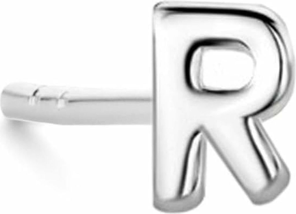 New Bling 9NB-908R - Zilveren oorsteker Letter R – Rhodium Plated – 4 mm – Per Stuk