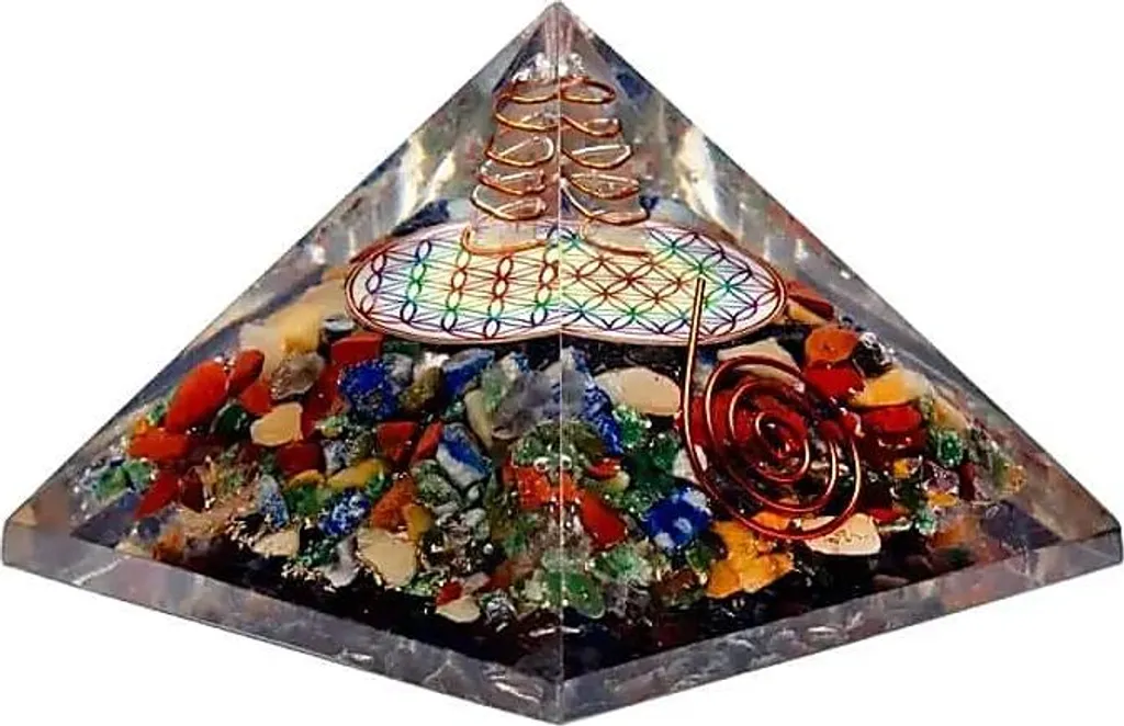 Pyramide en Résine et Pierres Naturelles pour Équilibrage des Chakras