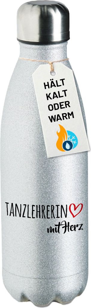 Huuraa Trinkflasche Tanzlehrerin mit Herz 500ml Silver Edelstahl Wasserflasche Trinkflasche Geschenkidee
