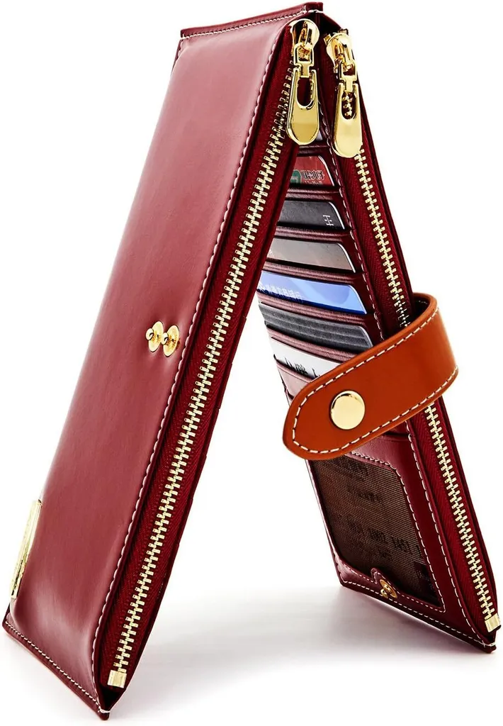 Portafoglio da donna in vera pelle RFID che blocca la carta di credito, portamonete con cerniera, borsa per telefono cellulare