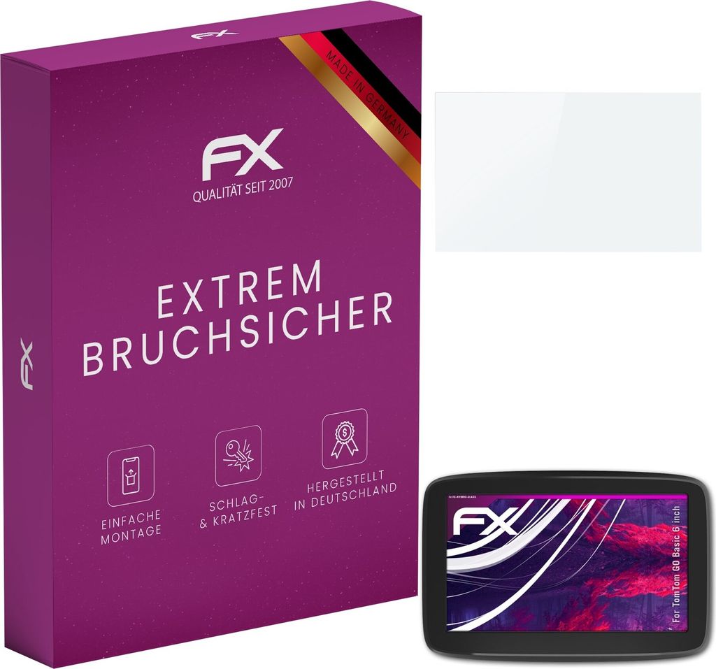 atFoliX FX-Hybrid-Glass Displayfolie kompatibel mit TomTom GO Basic (6 inch) Glasfolie