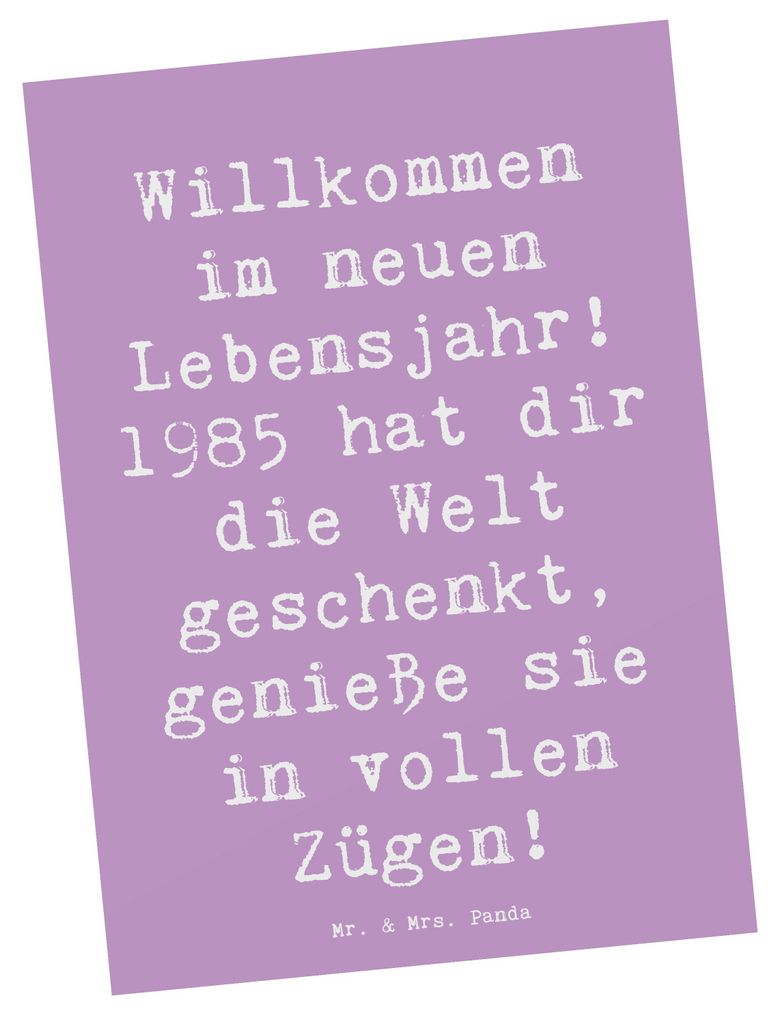 Mr. & Mrs. Panda Postkarte Spruch 1985 Geburtstag - Lavendeltraum - Geschenk, Alter, Grußkarte, Geburtstagsgeschenk, Geburtstagsjahr, Postkarten, ...