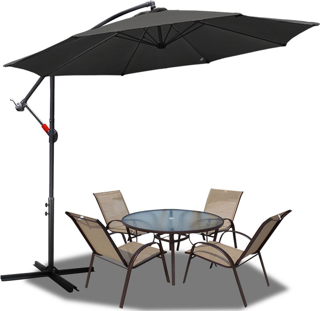 Jiubiaz 3m Sonnenschirm UV40+ Drehbar Gartenschirm Kurbelschirm Alu,Grau